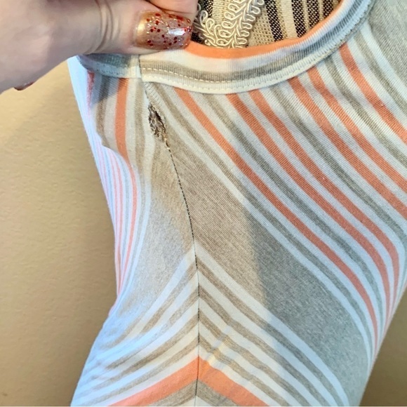 Calvin Klein Dress Sz 6 T-Shirt Dress Midi Striped Peach Grey Sleeveless - Picture 4 of 14